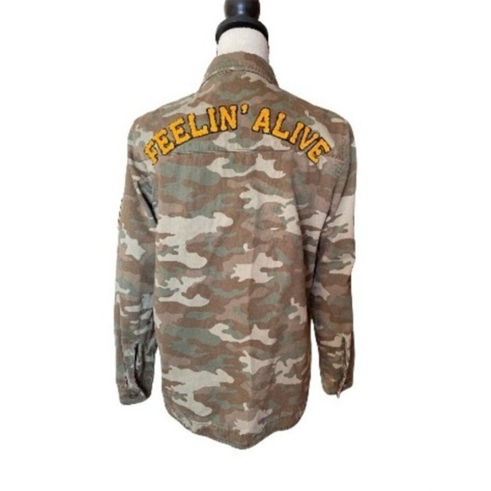 Camo Print Button Down Shirt Jacket with Patches, Military Style, Casual Small - Picture 8 of 14